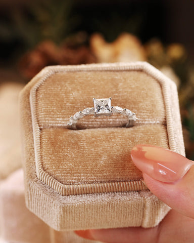 SARA Marquise Accents Moissanite Princess Cut Engagement Ring