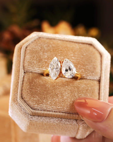 JOY Marquise & Pear Cut Moissanite Two Stone Engagement Ring