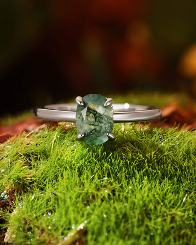 ARIA Natural Moss Agate Oval Cut Engagement Ring