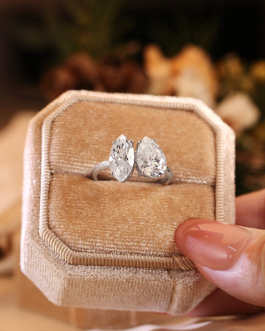 JOY Marquise & Pear Cut Moissanite Two Stone Engagement Ring