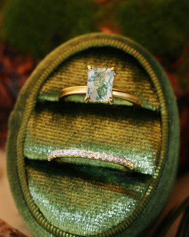 LIORAH Hidden Halo Emerald Moss Agate Ring Set