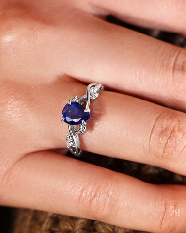 ARWEN Nature Inspired Pear Sapphire Blue Engagement Ring