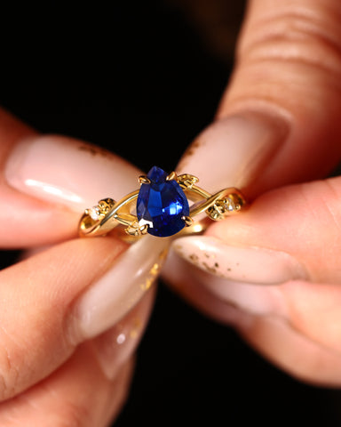 ARWEN Nature Inspired Pear Sapphire Blue Engagement Ring