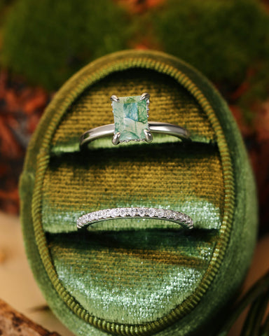 LIORAH Hidden Halo Emerald Moss Agate Ring Set