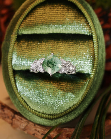 BREEZE Leaf Cushion Shaped Moss Agate Engagement Ring