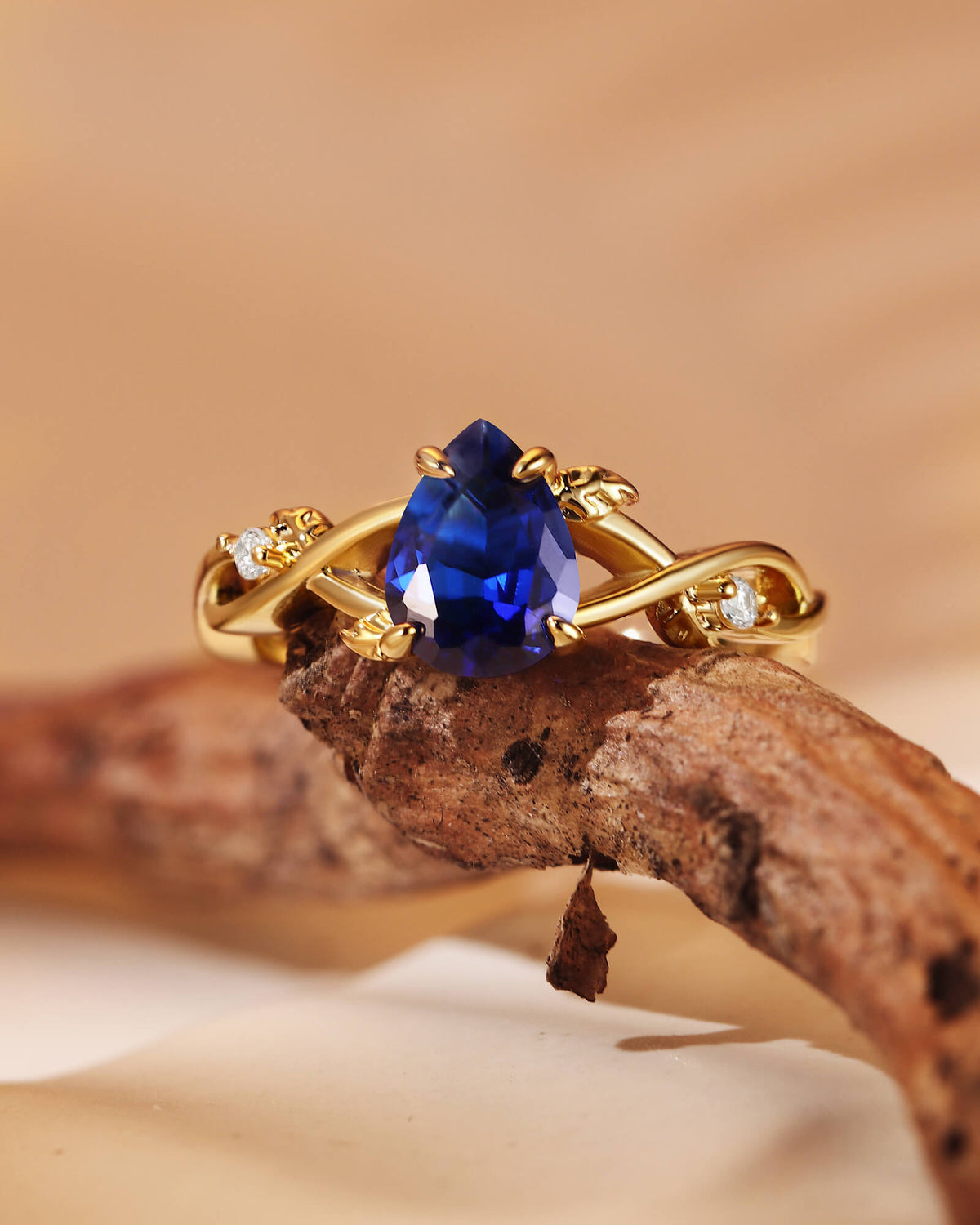 ARWEN Nature Inspired Pear Sapphire Blue Engagement Ring