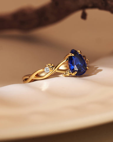 ARWEN Nature Inspired Pear Sapphire Blue Engagement Ring