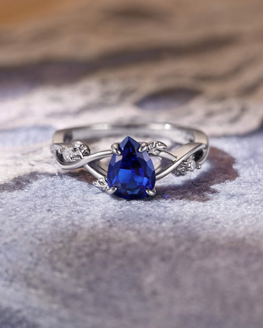 ARWEN Nature Inspired Pear Sapphire Blue Engagement Ring