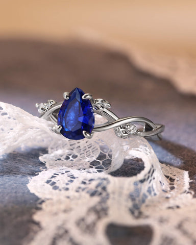 ARWEN Nature Inspired Pear Sapphire Blue Engagement Ring