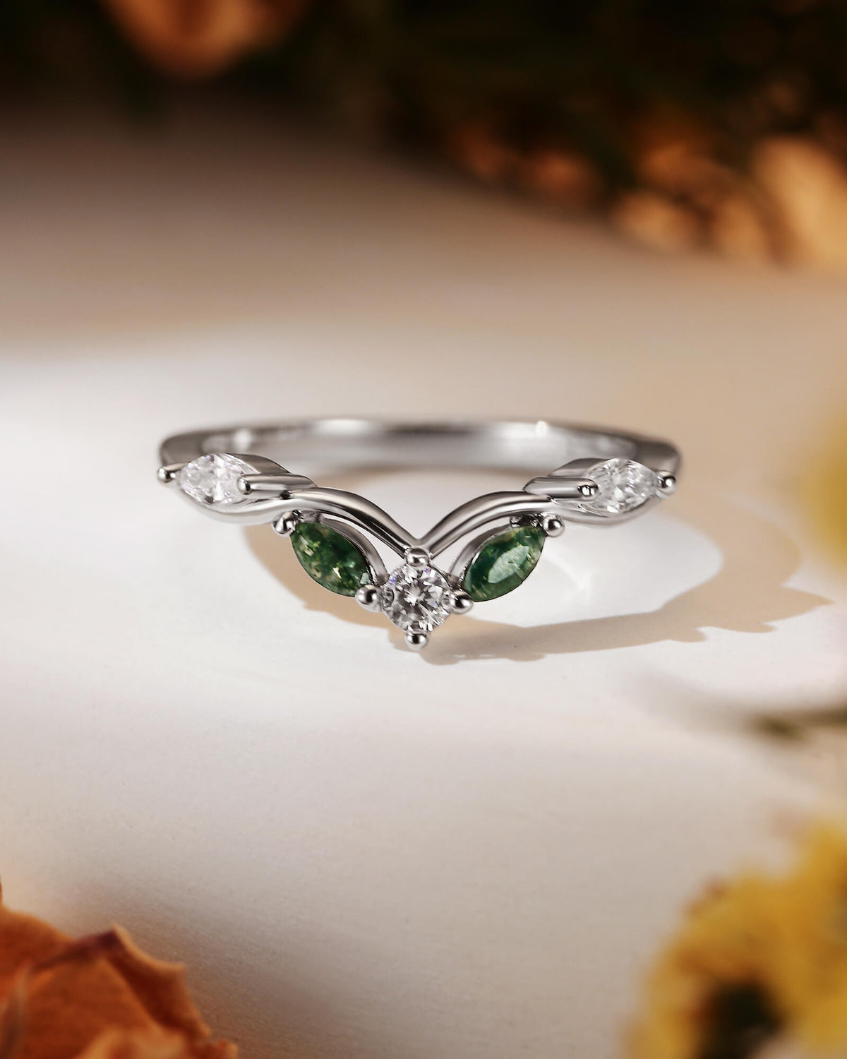 TOVA Moss Agate Curved Band ring