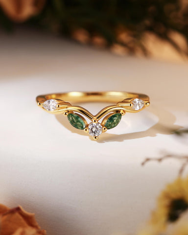 TOVA Moss Agate Curved Band ring