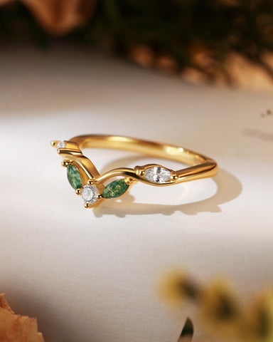 TOVA Moss Agate Curved Band ring