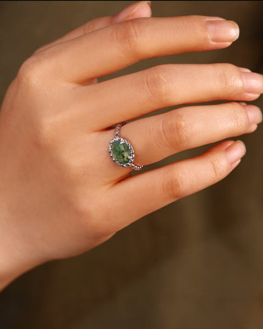 MARLOWE Twisted Oval Moss Agate Engagement Ring