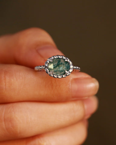 MARLOWE Twisted Oval Moss Agate Engagement Ring