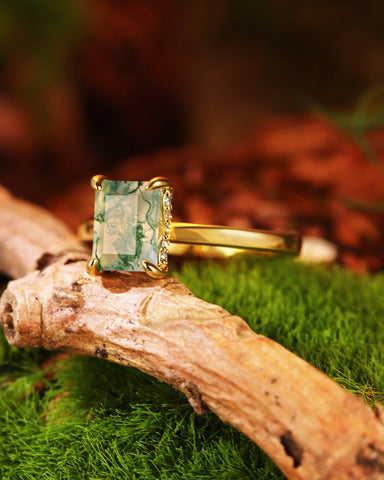HAVEN Nature Inspired Emerald Moss Agate Engagement Ring