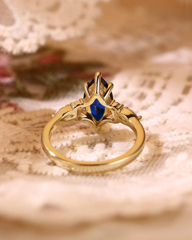 SAPPHIRA Vintage Marquise Cut Blue Sapphire Twist Cluster Engagement Ring