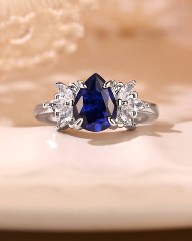 LOIS Pear Cut Sapphire Cluster Leaf Engagement Ring