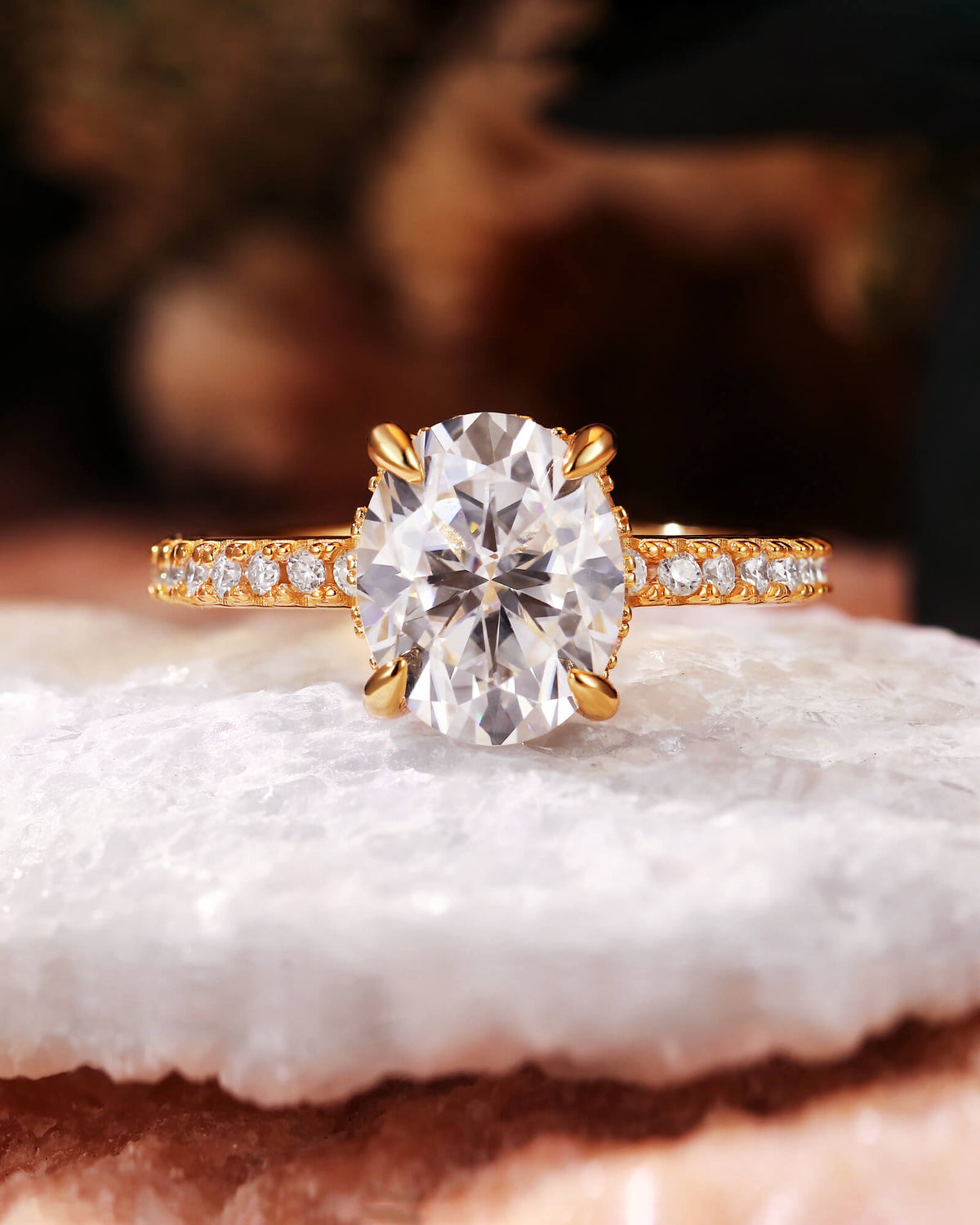 ELENA Hidden Halo Oval Cut Moissanite Diamond Pave Engagement ring