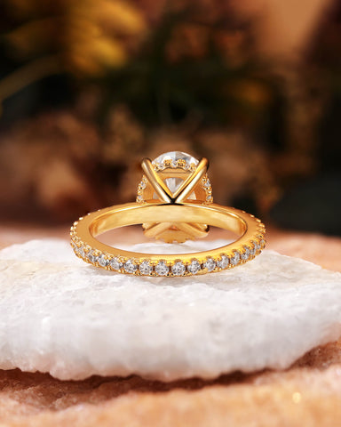 ELENA Hidden Halo Oval Cut Moissanite Diamond Pave Engagement ring
