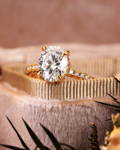 ELENA Hidden Halo Oval Cut Moissanite Diamond Pave Engagement ring