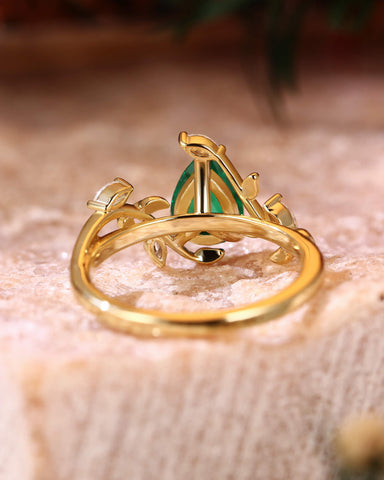 DALE Leafy Pear Cut Emerald Nature Inspired Engagement Ring