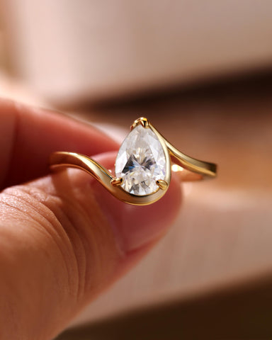 Philomela Sophisticated Bypass Claw Set Pear Solitaire Engagement Ring