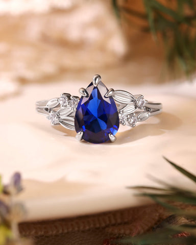 MAELYS Pear Cut Blue Sapphire Leaf Engagement Ring