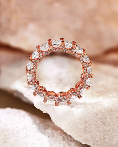 LUMI Princess Cut Full Eternity Moissanite Wedding Engagement Ring Band Ring With Hidden Halo