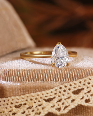 JULIET Pear Shape Moissanite Engagement Ring Minimalist Solitaire Promise Ring