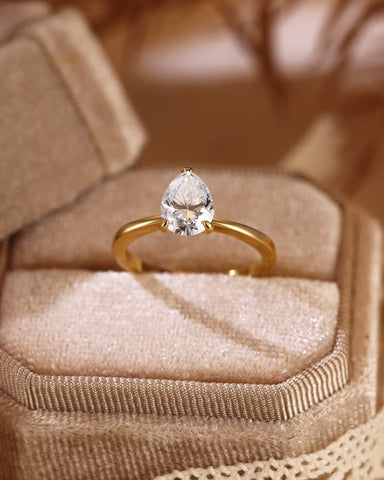 JULIET Pear Shape Moissanite Engagement Ring Minimalist Solitaire Promise Ring
