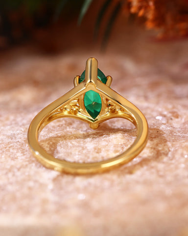 WYNN Vintage Floral Design Marquise Emerald Engagement Ring