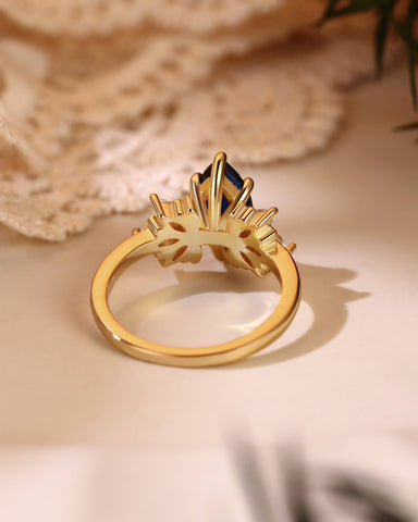 BERNICE Marquise Cut Blue Sapphire Cluster Engagement Ring