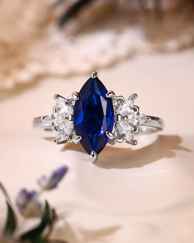 BERNICE Marquise Cut Blue Sapphire Cluster Engagement Ring