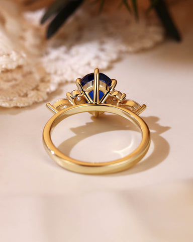 JORA Side Stone Cluster Oval Cut Sapphire Engagement Ring