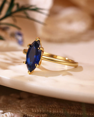 AZURE Marquise Shaped Blue Sapphire Solitaire Engagement Ring