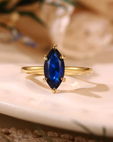 AZURE Marquise Shaped Blue Sapphire Solitaire Engagement Ring
