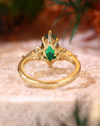 TWILA Vintage Marquise Cut Green Emerald Twist Cluster Engagement Ring