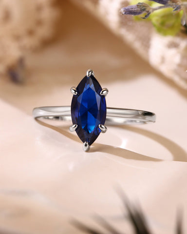 AZURE Marquise Shaped Blue Sapphire Solitaire Engagement Ring