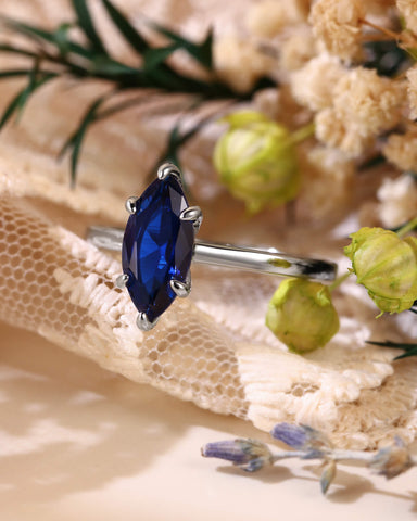 AZURE Marquise Shaped Blue Sapphire Solitaire Engagement Ring