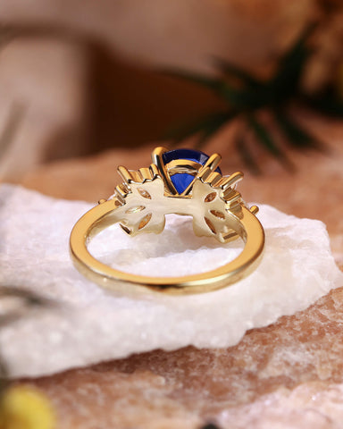 ROSINE Leafy Cluster Round Cut Sapphire Engagement Ring