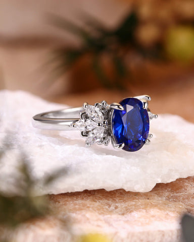 BETTE Leafy Cluster Oval Cut Sapphire Engagement Ring