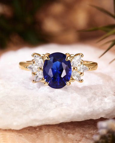 BETTE Leafy Cluster Oval Cut Sapphire Engagement Ring