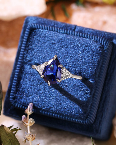 CYAN Pear Cut Blue Sapphire Cluster Engagement Ring