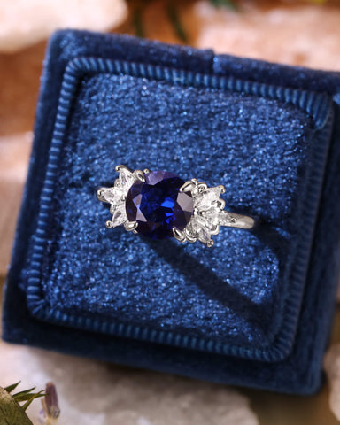 ROSINE Leafy Cluster Round Cut Sapphire Engagement Ring