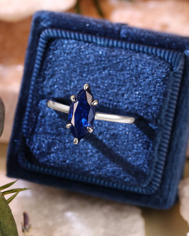 AZURE Marquise Shaped Blue Sapphire Solitaire Engagement Ring