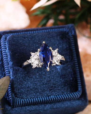 BERNICE Marquise Cut Blue Sapphire Cluster Engagement Ring