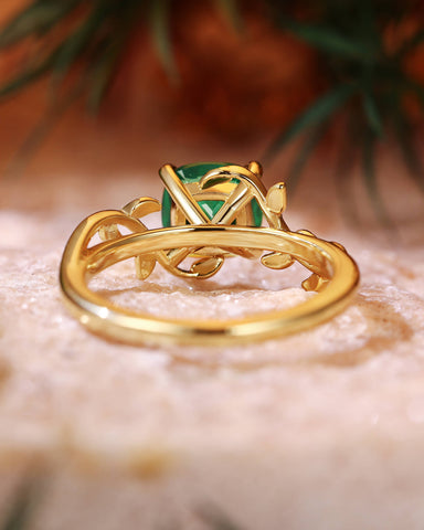 TIVONA Nature Inspired Cushion Cut Emerald Leafy Twist Engagement Ring