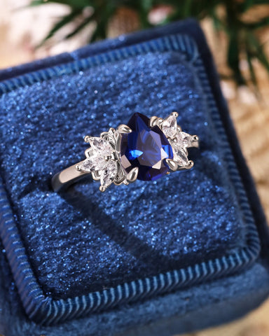 LOIS Pear Cut Sapphire Cluster Leaf Engagement Ring