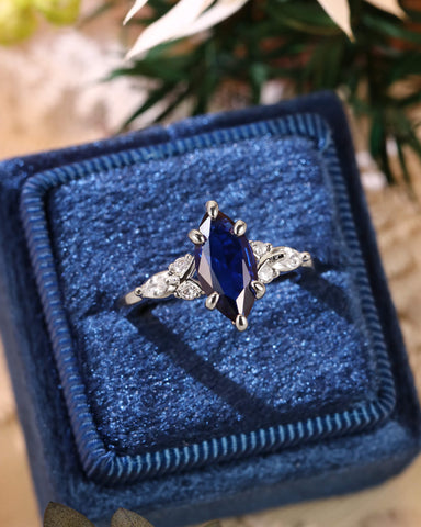 SAPPHIRA Vintage Marquise Cut Blue Sapphire Twist Cluster Engagement Ring