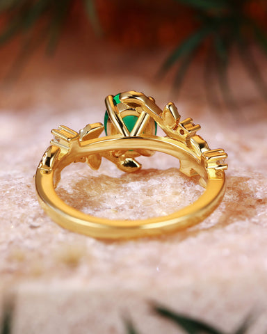 FABIOLA Nature Inspired Oval Cut Emerald Leafy Engagement Ring